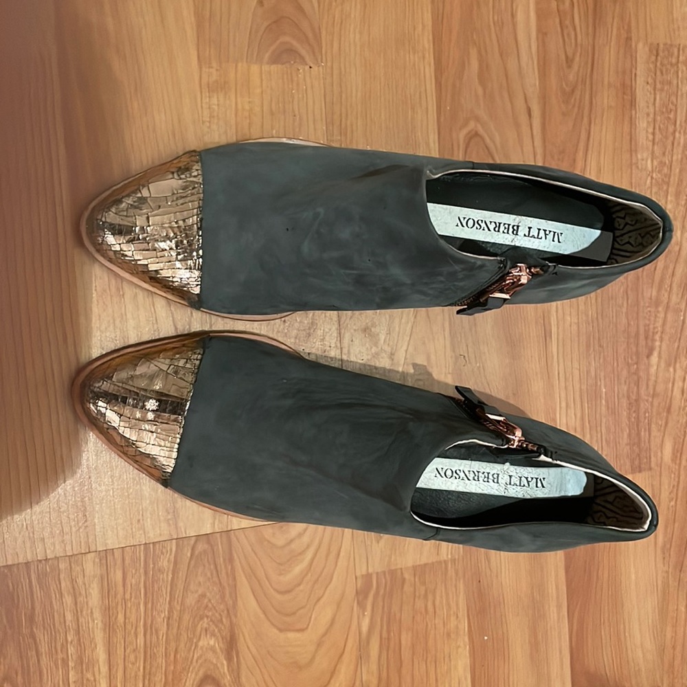 Matt Bergson X Anthropologie Grey Suede Rose Gold Cap Toe Bootie